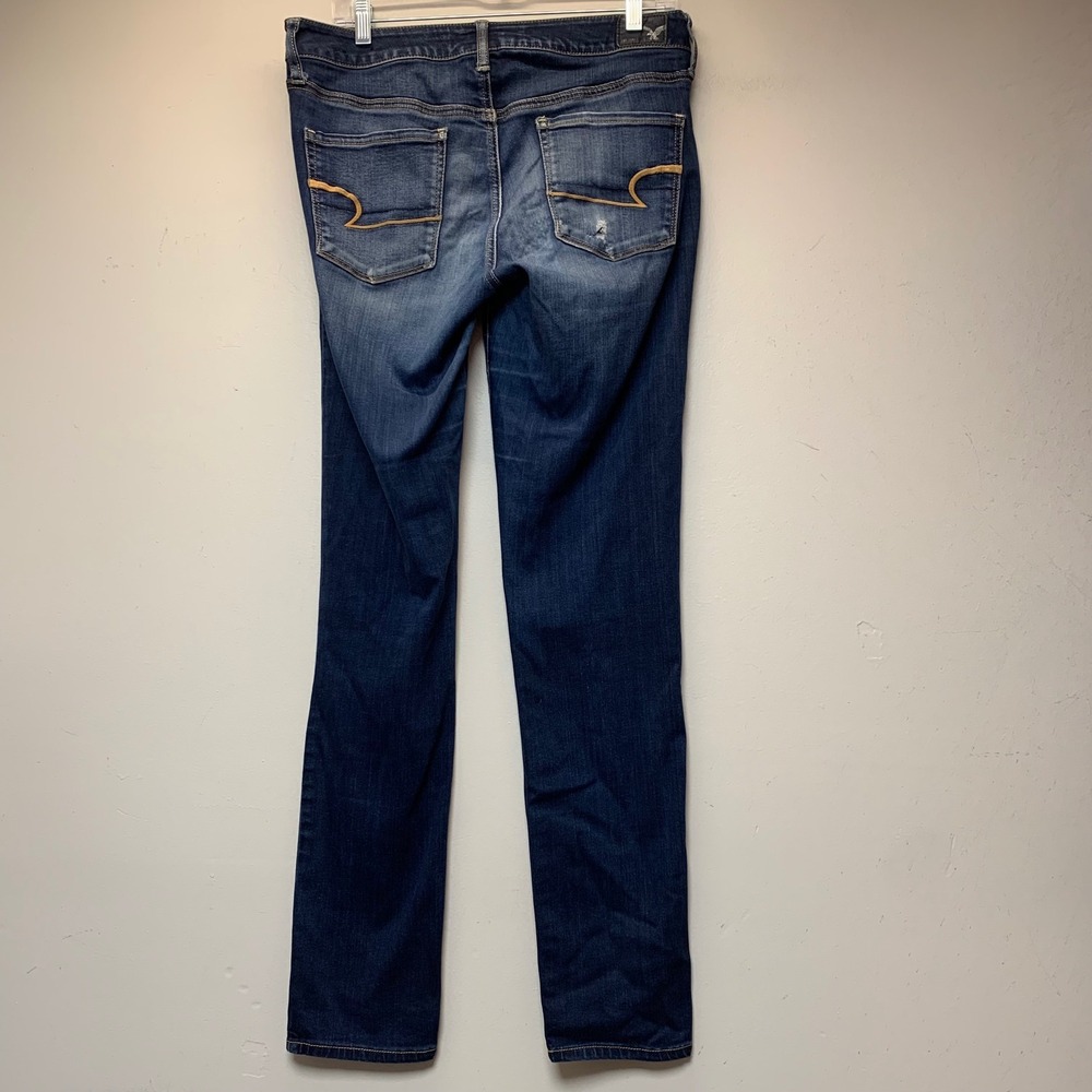 American Eagle Skinny Jeans Womens 10 Long Blue Good Super Stretch Dark Wash - Picture 8 of 9